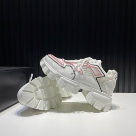 Prada Cowhide Nylon Thick Soled Sneakers For Men And Women White