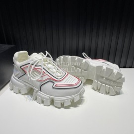 Prada Cowhide Nylon Thick Soled Sneakers For Men And Women White