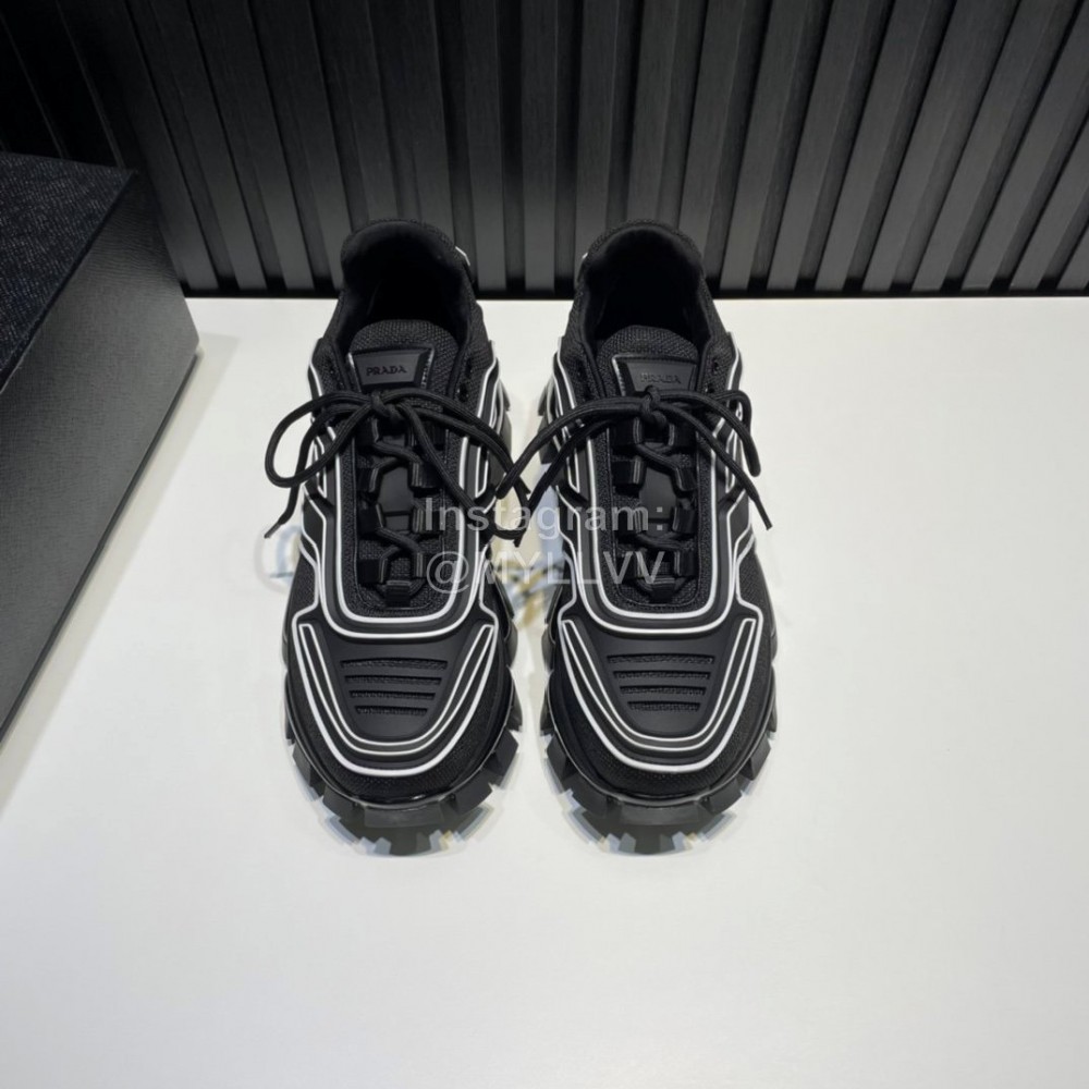Prada Cowhide Nylon Thick Soled Sneakers For Men And Women Black
