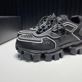 Prada Cowhide Nylon Thick Soled Sneakers For Men And Women Black