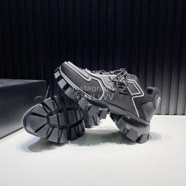 Prada Cowhide Nylon Thick Soled Sneakers For Men And Women Black