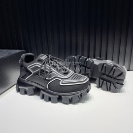 Prada Cowhide Nylon Thick Soled Sneakers For Men And Women Black