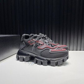 Prada Black Cowhide Nylon Thick Soled Sneakers For Men And Women