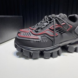 Prada Black Cowhide Nylon Thick Soled Sneakers For Men And Women