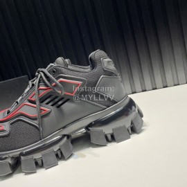 Prada Black Cowhide Nylon Thick Soled Sneakers For Men And Women