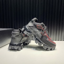 Prada Black Cowhide Nylon Thick Soled Sneakers For Men And Women