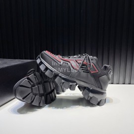 Prada Black Cowhide Nylon Thick Soled Sneakers For Men And Women