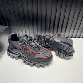 Prada Black Cowhide Nylon Thick Soled Sneakers For Men And Women