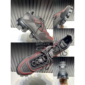 Prada Black Cowhide Nylon Thick Soled Sneakers For Men And Women