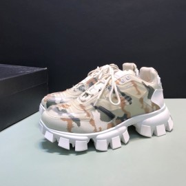 Prada Cowhide Nylon Thick Soled Sneakers For Men And Women Beige