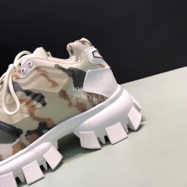 Prada Cowhide Nylon Thick Soled Sneakers For Men And Women Beige
