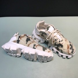 Prada Cowhide Nylon Thick Soled Sneakers For Men And Women Beige
