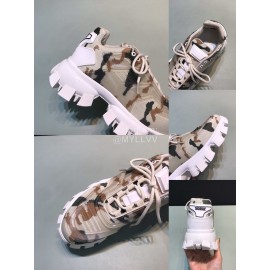 Prada Cowhide Nylon Thick Soled Sneakers For Men And Women Beige