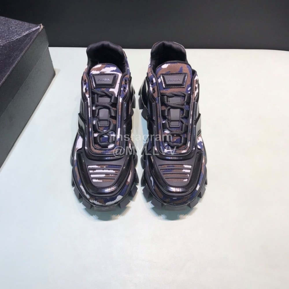 Prada Cowhide Nylon Thick Soled Sneakers For Men And Women Coffee