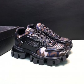 Prada Cowhide Nylon Thick Soled Sneakers For Men And Women Coffee