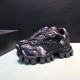 Prada Cowhide Nylon Thick Soled Sneakers For Men And Women Coffee