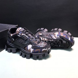 Prada Cowhide Nylon Thick Soled Sneakers For Men And Women Coffee