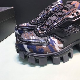 Prada Cowhide Nylon Thick Soled Sneakers For Men And Women Coffee