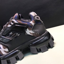 Prada Cowhide Nylon Thick Soled Sneakers For Men And Women Coffee