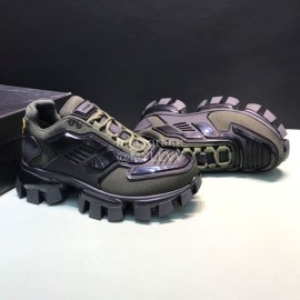 Prada Cowhide Nylon Thick Soled Sneakers For Men And Women Green