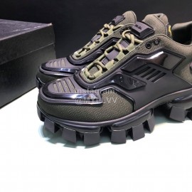 Prada Cowhide Nylon Thick Soled Sneakers For Men And Women Green