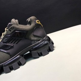 Prada Cowhide Nylon Thick Soled Sneakers For Men And Women Green