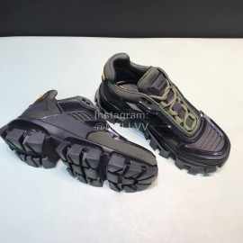 Prada Cowhide Nylon Thick Soled Sneakers For Men And Women Green
