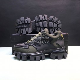 Prada Cowhide Nylon Thick Soled Sneakers For Men And Women Green