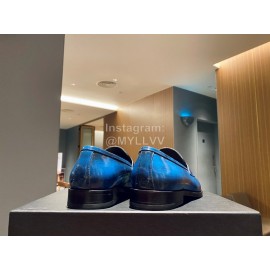 Prada Saffiano Leather Casual Loafers For Men Blue