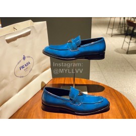 Prada Saffiano Leather Casual Loafers For Men Blue
