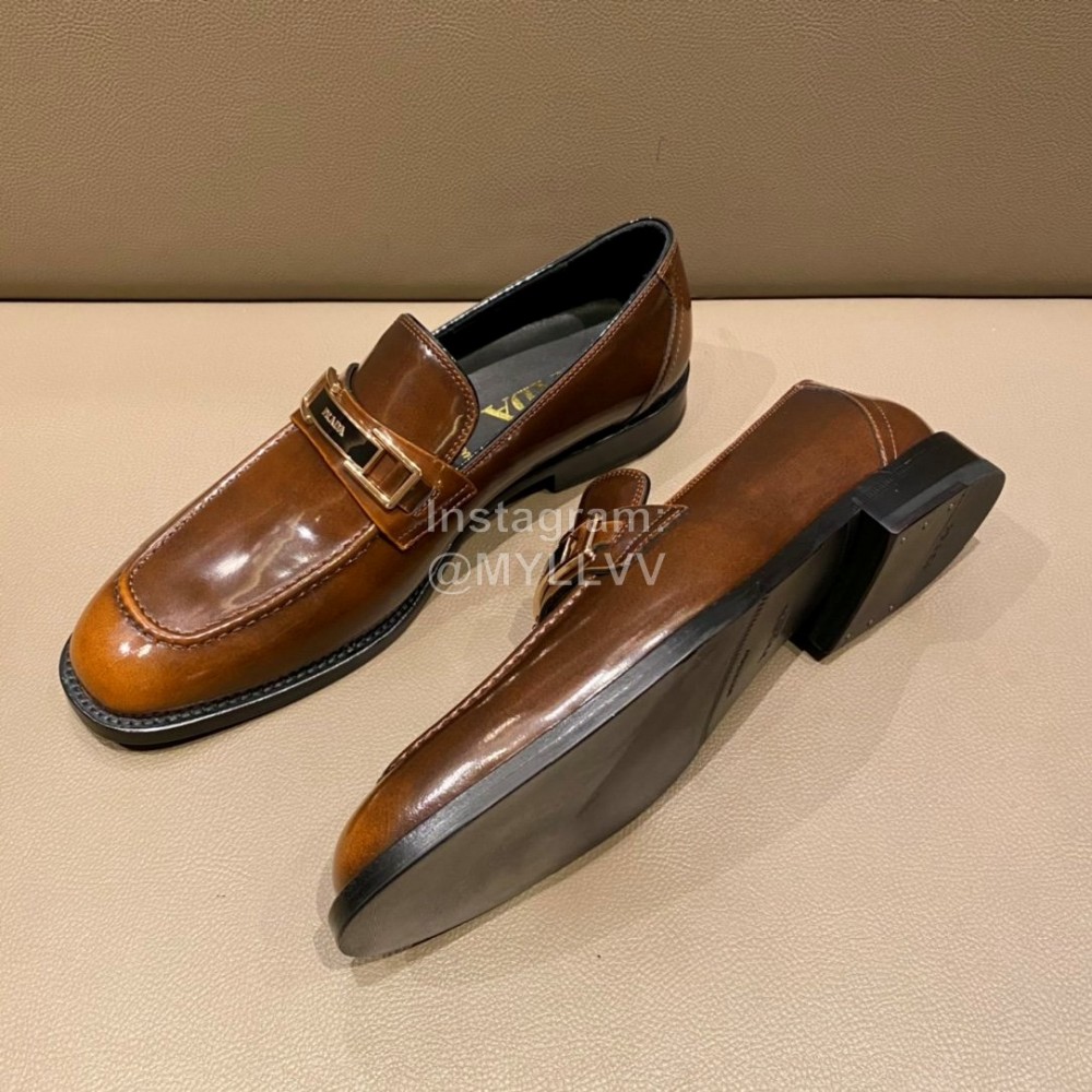 Prada Saffiano Leather Casual Business Loafers For Men Brown