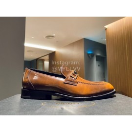 Prada Saffiano Leather Casual Business Loafers For Men Brown