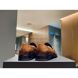 Prada Saffiano Leather Casual Business Loafers For Men Brown