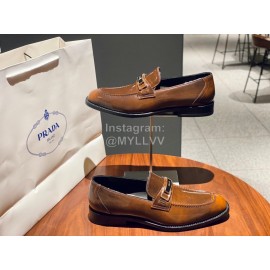 Prada Saffiano Leather Casual Business Loafers For Men Brown