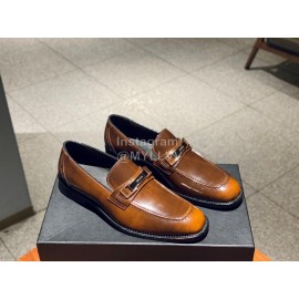 Prada Saffiano Leather Casual Business Loafers For Men Brown