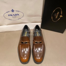 Prada Saffiano Leather Casual Business Loafers For Men Brown