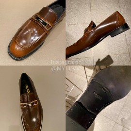 Prada Saffiano Leather Casual Business Loafers For Men Brown