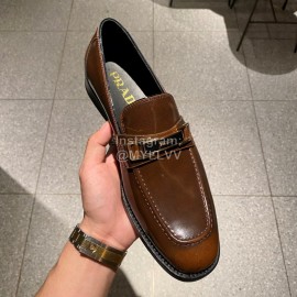 Prada Saffiano Leather Casual Business Loafers For Men Brown