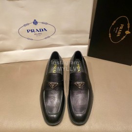 Prada Saffiano Leather Casual Business Loafers Black For Men
