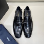 Prada Crocodile Pattern Leather Casual Loafers For Men Black