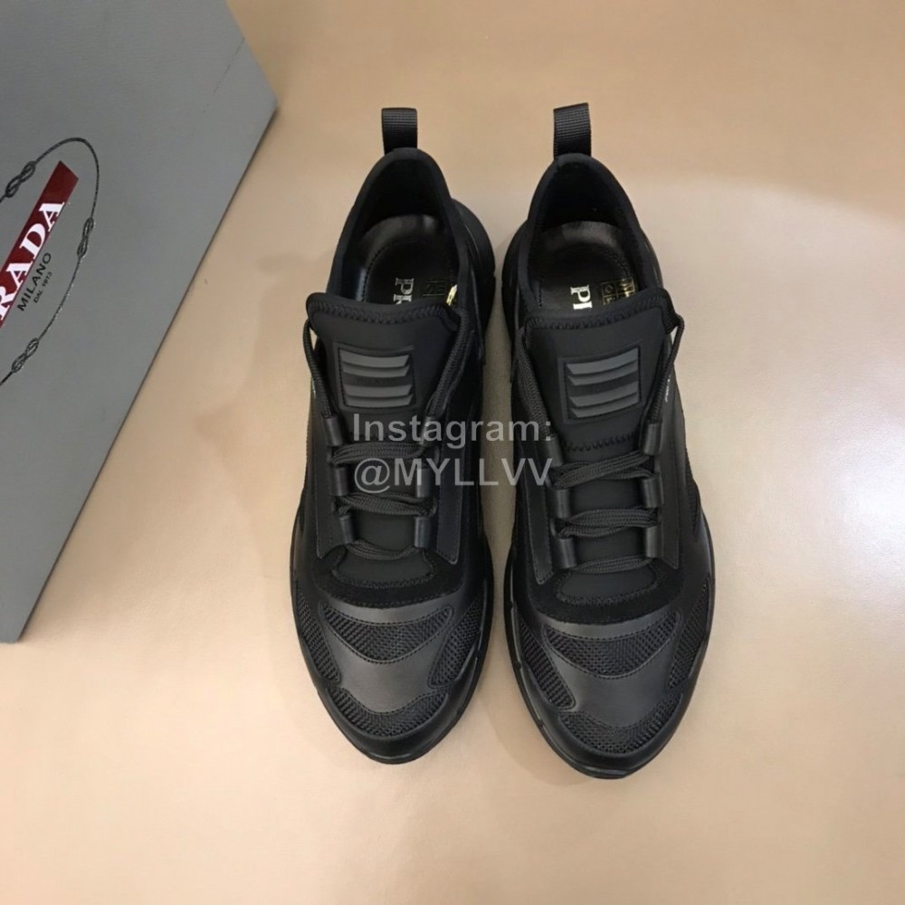 Prada Summer Mesh Leather Casual Sneakers For Men Black
