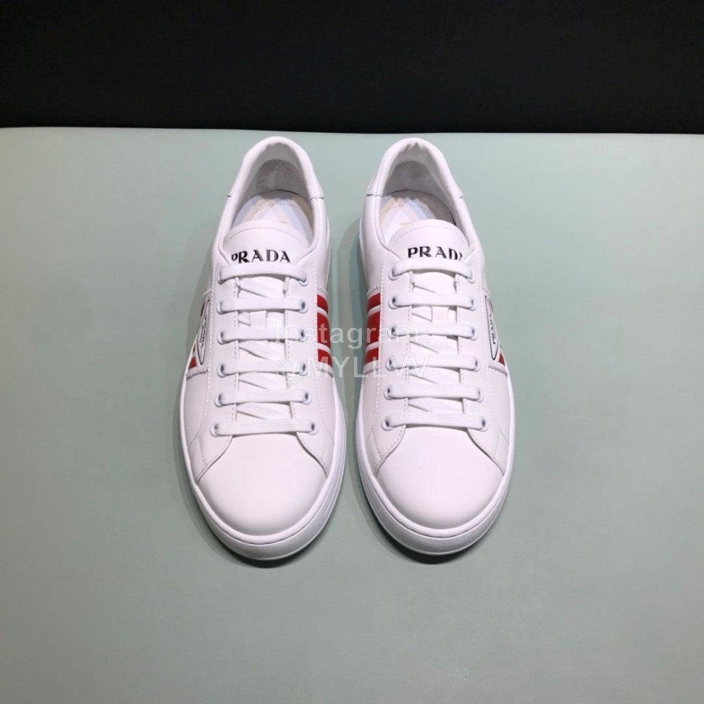 Prada Red Silk Screen Logo Cowhide Sneakers For Men 