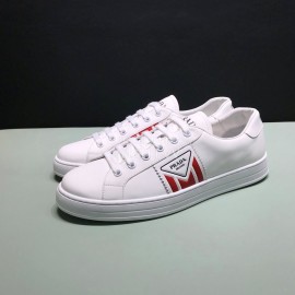Prada Red Silk Screen Logo Cowhide Sneakers For Men 
