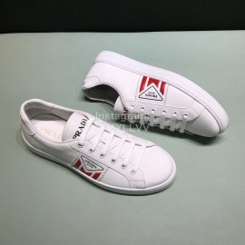 Prada Red Silk Screen Logo Cowhide Sneakers For Men 