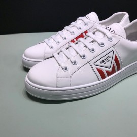 Prada Red Silk Screen Logo Cowhide Sneakers For Men 