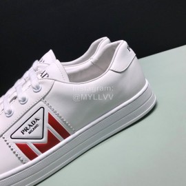 Prada Red Silk Screen Logo Cowhide Sneakers For Men 