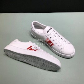 Prada Red Silk Screen Logo Cowhide Sneakers For Men 