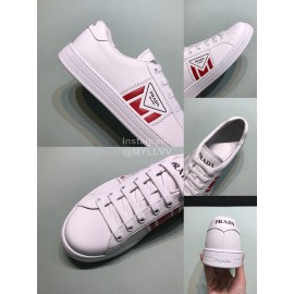 Prada Red Silk Screen Logo Cowhide Sneakers For Men 