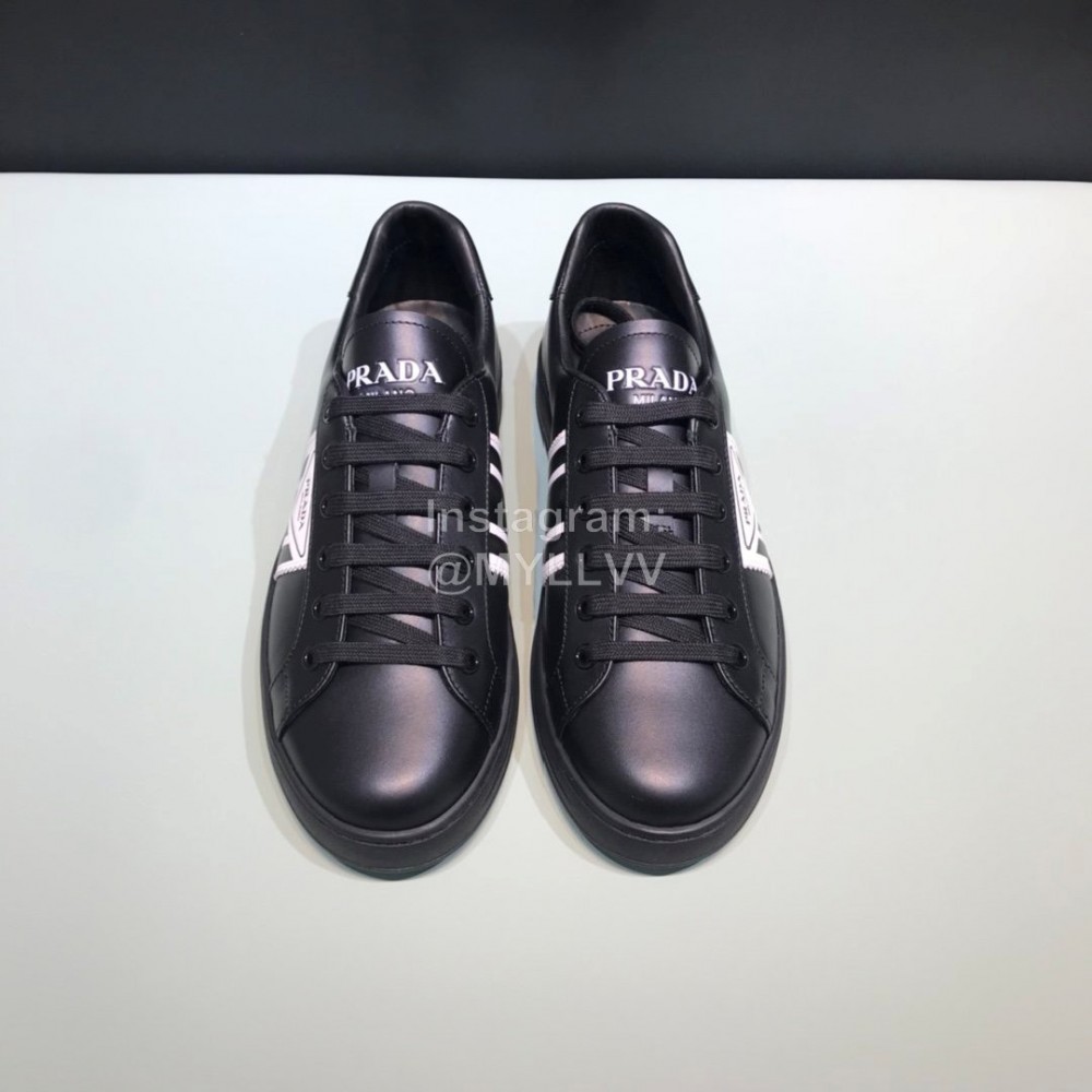 Prada Black Silk Screen Logo Cowhide Sneakers For Men