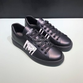 Prada Black Silk Screen Logo Cowhide Sneakers For Men
